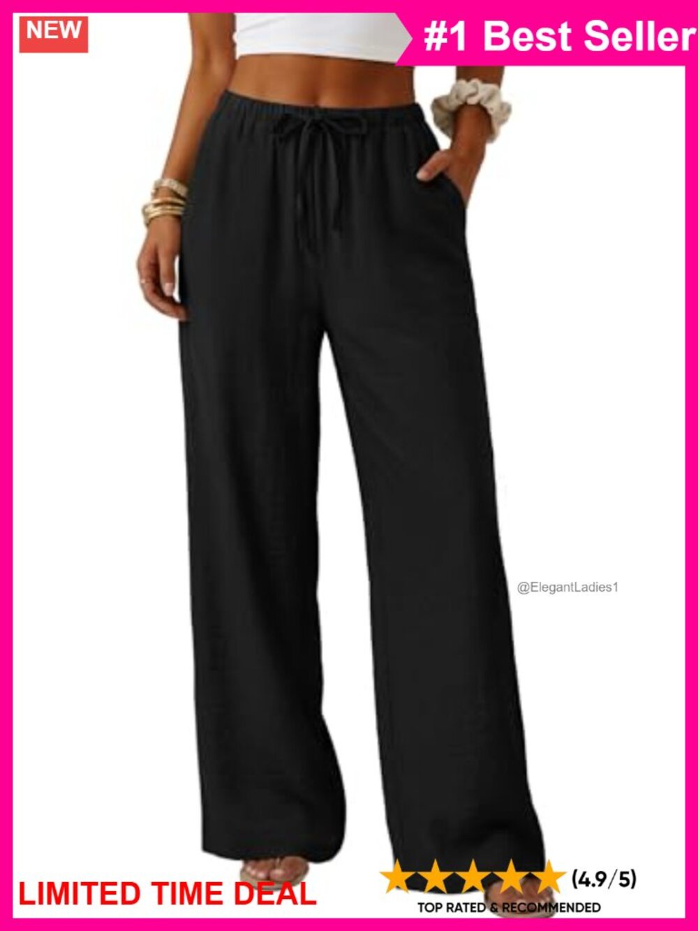 Wide Leg Palazzo Pants High Waist Drawstring Ankle Summer Casual